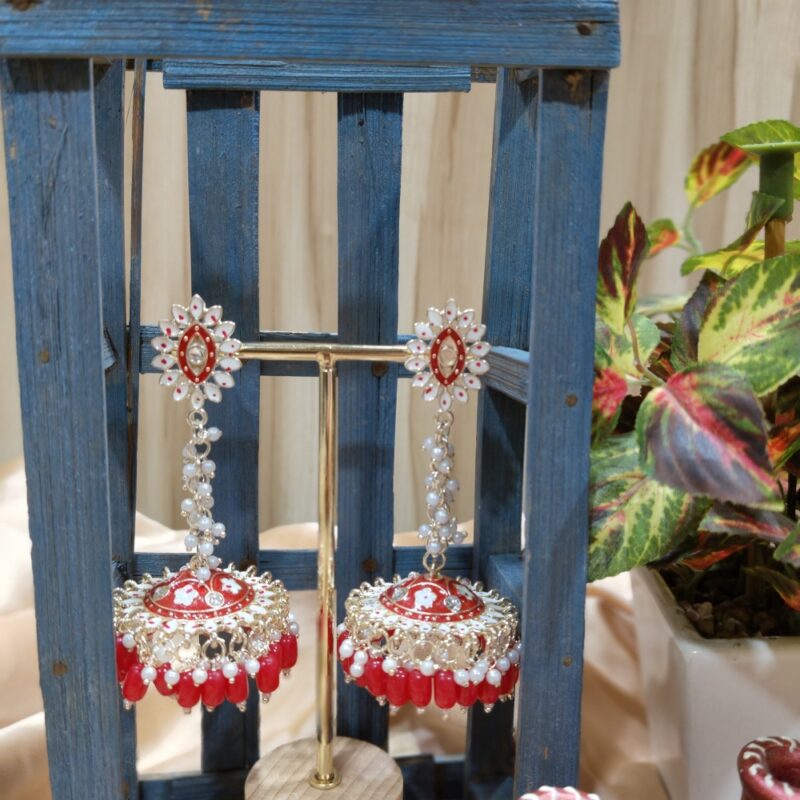 Long Meenakari Jumka with pearl drops - Image 3