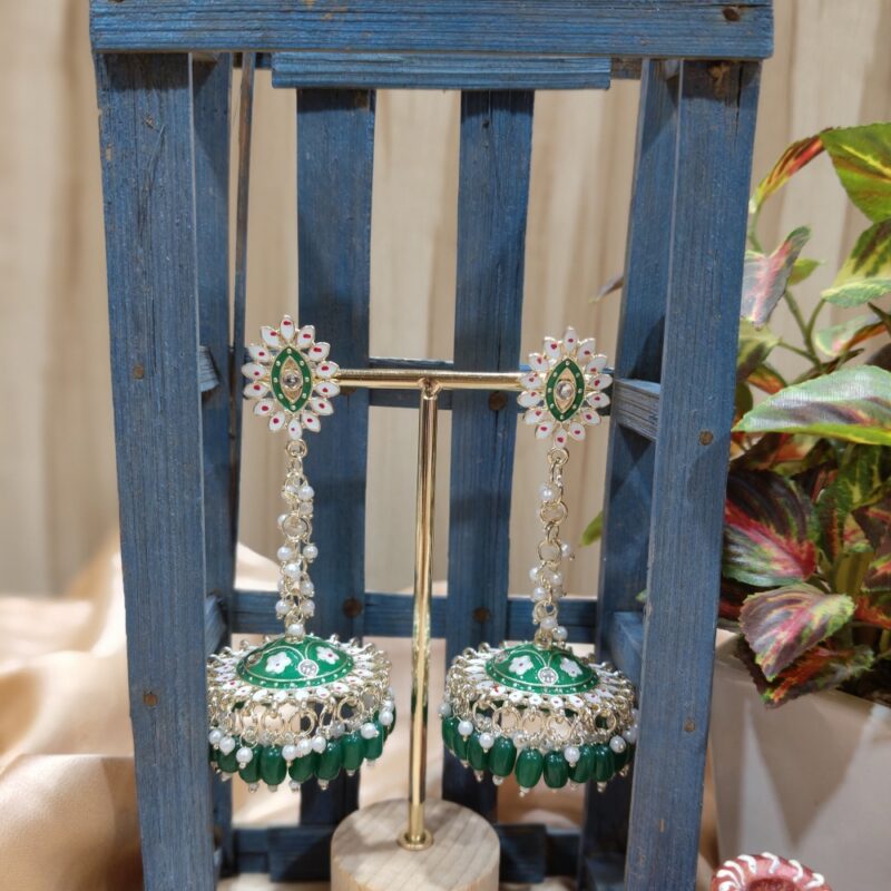 Long Meenakari Jumka with pearl drops - Image 5